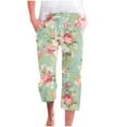 thumbnail image 2 of Lovskoo Pajamas Lounge Capris for Women Trendy Casual Floarl Printing Elastic Waist Loose Pants Straight Wide Leg Cropped Trousers with Pocket Green, 2 of 5