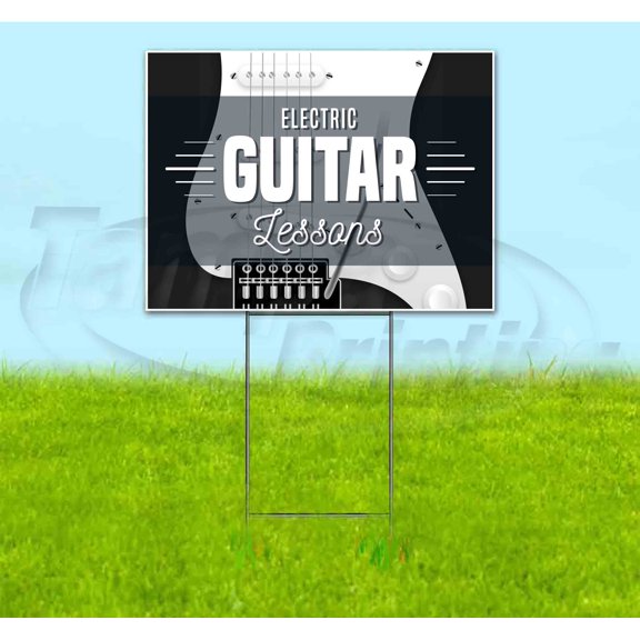 Electric Guitar Lessons (18" x 24") Yard Sign, Includes Metal Step Stake