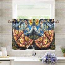 Yayeee Kitchen Curtains Light Filtering 27"x24" Rod Pocket Short Cafe Window Panel, Starry Pizza