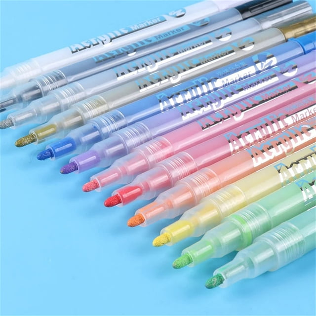 Vibrant 24-Color Acrylic Marker Set - 1mm Fine Tip Waterproof and Quick-Drying Paint Pens for Creative Doodling on Various Surfaces