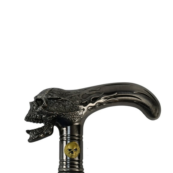 Screaming Biker Skull Flame Handle Metal Shaft Cane 2 Piece Travel Walking Stick
