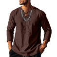 thumbnail image 5 of khonts,Men's Embroidered V-Neck Drawstring T Shirts Oversized Long Sleeve Tee Shirts Stylish Comfy Casual Tops Coffee XXXL, 5 of 9