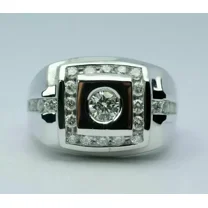 Men's Promise Ring 2Ct Round Lab Created Diamond Bezel Set 14K White Gold Plated