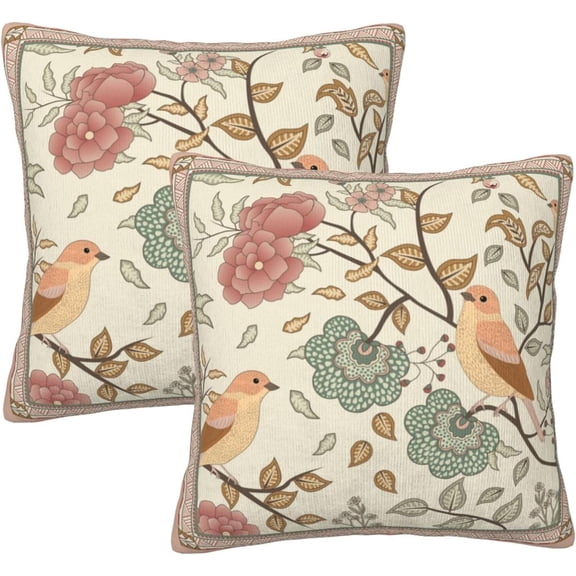 Ryan; William Morris Vintage Floral Birds Throw Pillow Covers Set of 2 Throw Pillowcases Cushion Case Square for Soft Home Decor Bed Couch Car Living Room 18x18 Inch