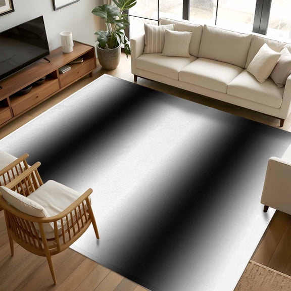 8x10 Area Rugs White Black Non-Skid Rubber Backing Large Rectangle Rugs - Living Room Bedroom Home Office, Modern Gradient Vertical Stripes Geometric Indoor Floor Mat Carpets Washable Rug