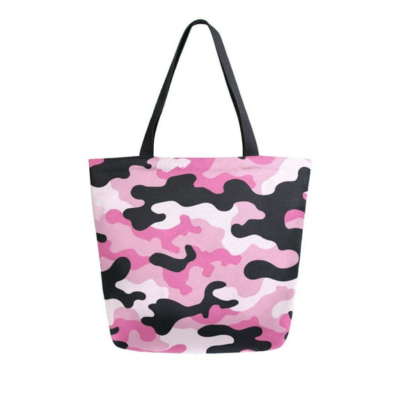 Large Opening Canvas Tote Bag Thickened Canvas Shopping Bag Commuter Handbag Multi-color Available Pink and Black Camouflage Pattern