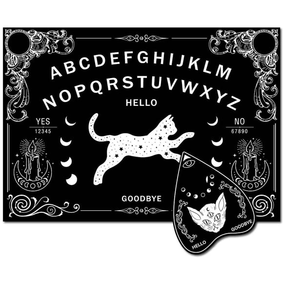 Pendulum Dowsing Divination Board Set Wooden Spirit Board Black Talking Board Game for Spirit Hunt Birthday Party Supplies with Planchette Cat Shape 300x210x5mm 2pcs/set DIY