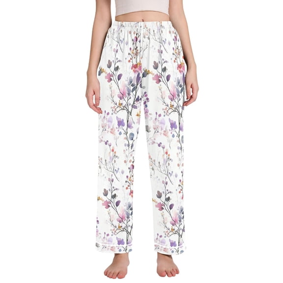 FORMRS Women's Pajama Pants with Pockets Soft Comfy Loungewear Sleep Bottom, Sizes S-2XL, Purple Wildflowers
