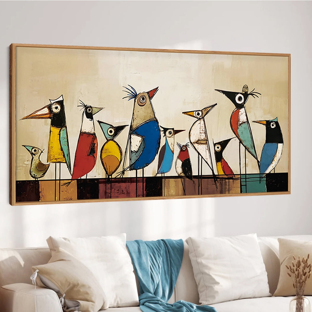 TOARTi Bird Framed Canvas Wall Art Abstract Colorful Birds Painting Modern Animal Wall Decor for Living Room Bedroom Office 20x40 Inch