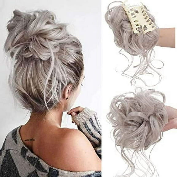 Messy Bun Hair Piece Claw Clip Messy Bun Hair Bun Wavy Curly Hair Bun Long Beard Bun Hair Synthetic Tousled Updo Halloween Christmas Cosplay Party Hair Bun Hairpiece for Women
