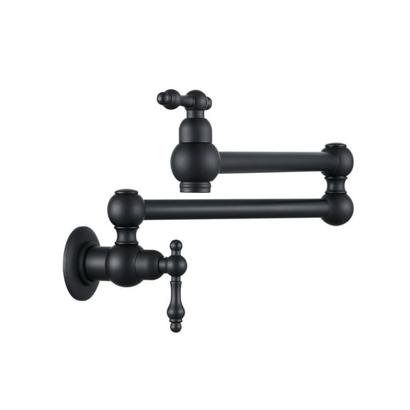Izzovium Wall Mount Folding Kitchen Pot Filler Faucet, 360° Swivel & Foldable Brass Faucet with Dual Handles, Matte Black, 15.7in Length for Easy Stovetop Filling