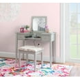 thumbnail image 2 of Ramsey Silver Flip-Top Mirror Vanity and Butterfly Upholstered Stool Set, 2 of 14