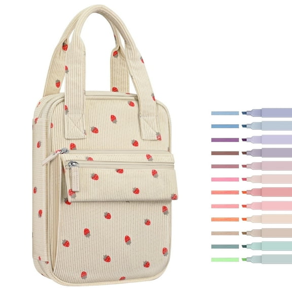 FINPAC Bible Cover Case Tote Bag Water-Resistant Bible Carrying Case Christian Gifts for Church Study Supplies, Corduroy Strawberry