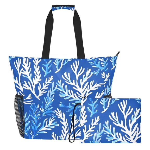 Blue Corals Beach Bag Travel Tote Bag Reusable Shopping Bag Gym Bag with Wet Pocket Waterproof