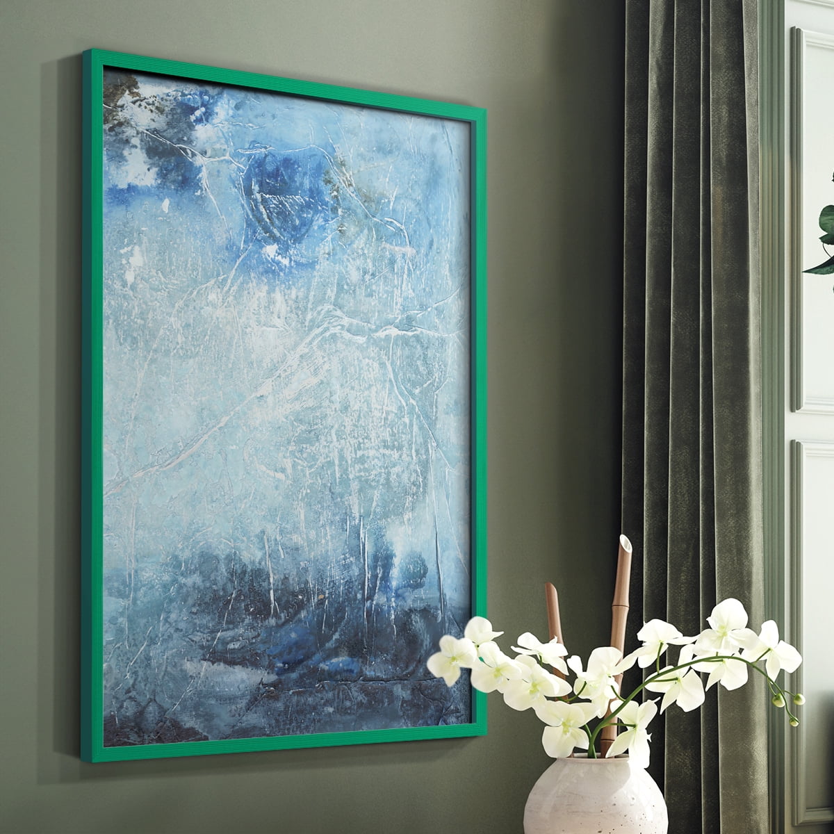 Coastal Seas IV Framed Print in Green Solid Wood Framed Print No Nail Hanging