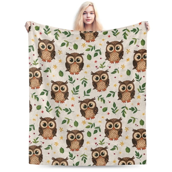 Cute Owl and Leaf Blanket Ultra-Soft Flannel Throw Blanket 50x40