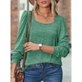 thumbnail image 4 of SHIBEVER Women Tops Fall Casual Loose Fit Long Sleeves Blouses Fashion Dressy Square Neck Soild Green Shirts for Women Clothes Size S, 4 of 5