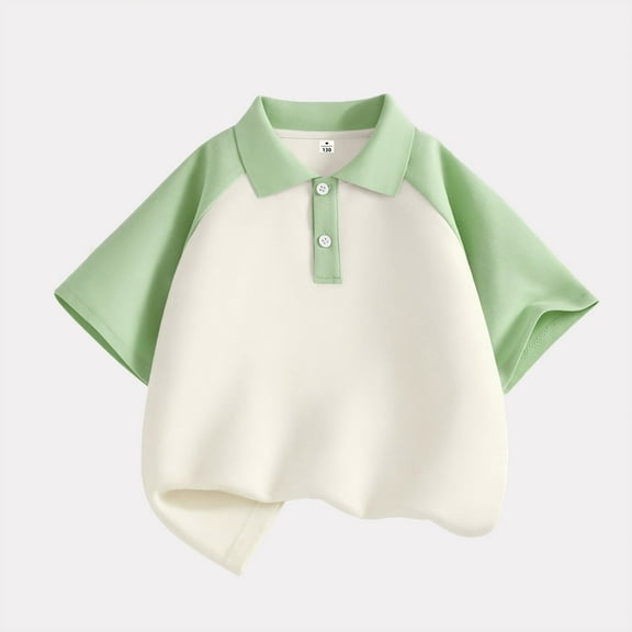 LIUYUNNN Kids Youth Polo Shirts for Boys Short Sleeve Kids Green Button down Shirt School Uniform Classic 10-11 Years ClothesBoys Girls Four Seasons Outfits