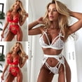 thumbnail image 2 of Ropa interior sexy de tres piezas con liga en forma de corazón de melocotón y caderas en V profundas de estilo europeo y americano, 2 of 6