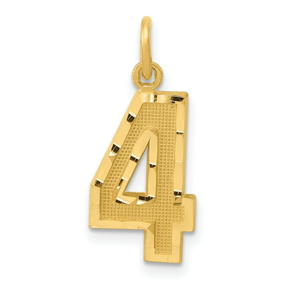 14ky Casted Medium Diamond Cut Number 4 Charm MN04 (22mm x 9mm)