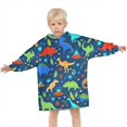 thumbnail image 3 of DarkBlue Dinosaurs Pattern Blanket Hoodies for Kids 6-13YR Oversize Wearable Blanket Hoodies for Boys Girls Teens, 3 of 7