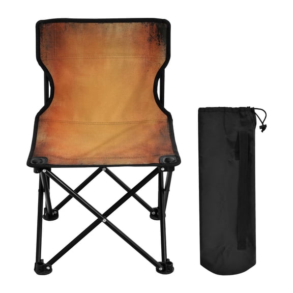 WOBOGO Orange Blackground Pattern Camping Chair Convenient Four Corner Backrest Folding Stool Can Hold Up to 220lbs