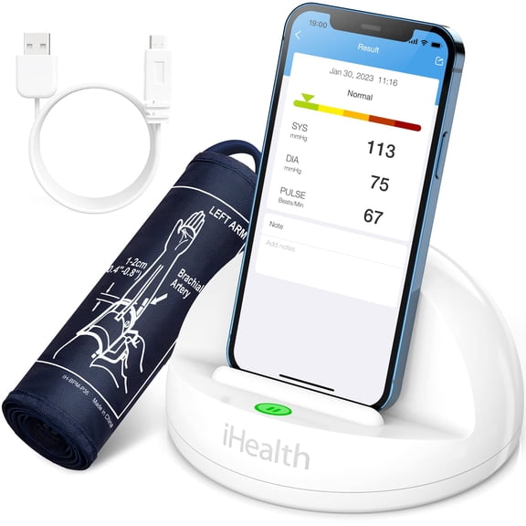 iHealth Ease Wireless Bluetooth Digital Upper Arm Blood Pressure Monitor Kit with Cuff, Battery
