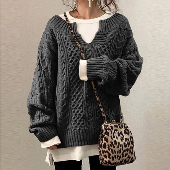 AOOCHASLIY Womens Sweaters Casual Long Sleeve V Neck Lightweight Crochet Pullover Sweater Hollow knitting Tops