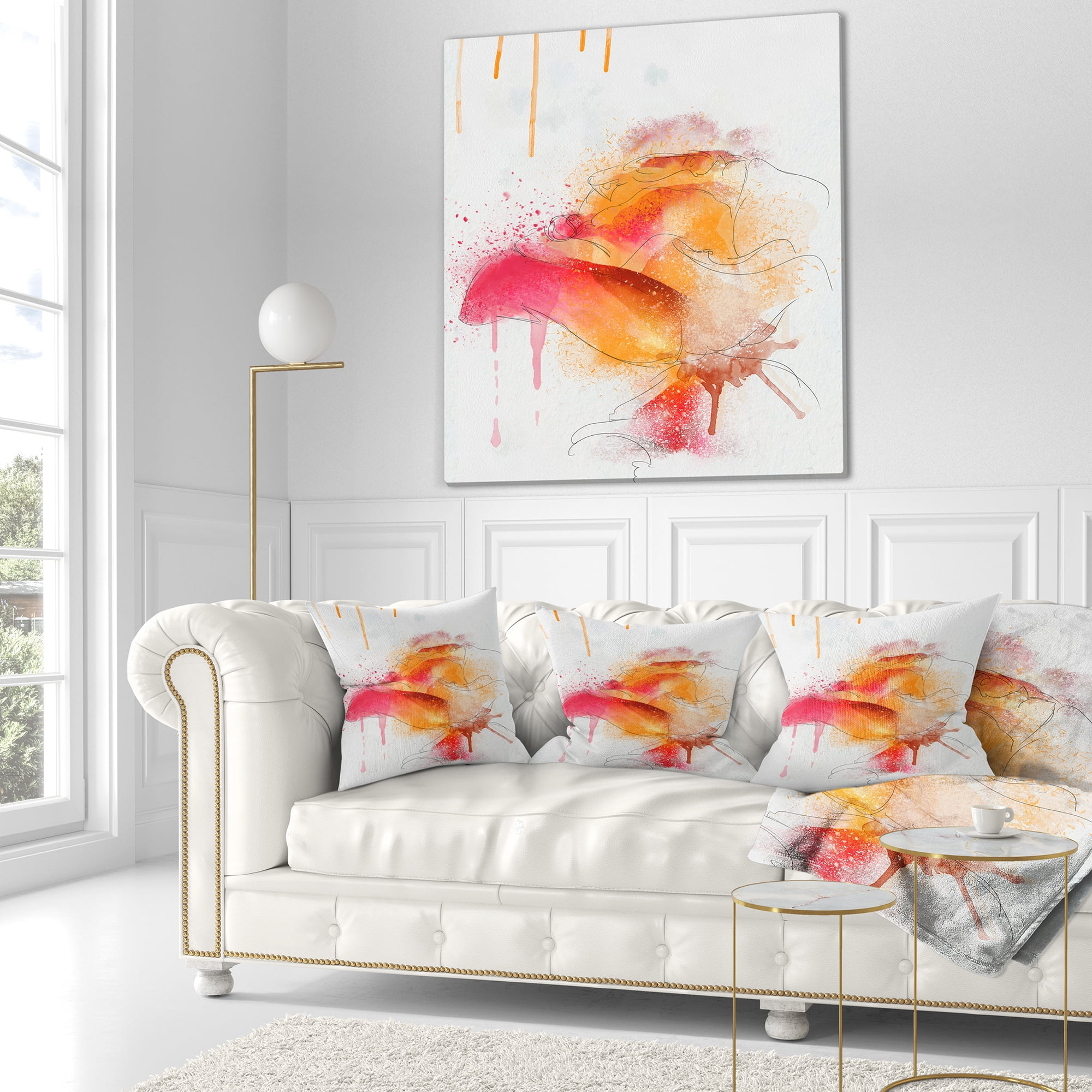 Designart Orange Rose Illustration Watercolor - Floral Throw Pillow - 16x16