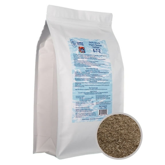 Organic Seafood Fertilizer 6-7-2 | 14.5% Calcium | All-Natural Fish & Shellfish-Based Garden Fertilizer | Boosts Growth, Improves Soil, and Prevents Blossom End Rot (5lbs)