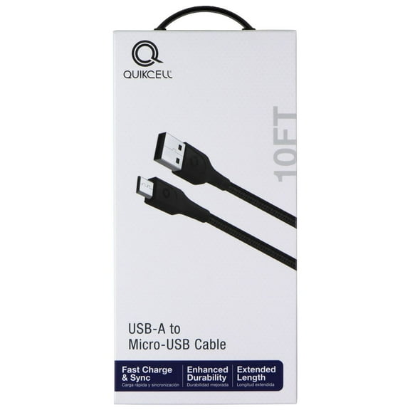 Quikcell 10Ft USB-A to Micro-USB Cable - Black