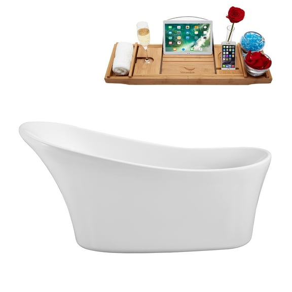 63" Streamline N460-IN-BBR Soaking Freestanding Tub and Tray With Internal Drain in Brushed Brass