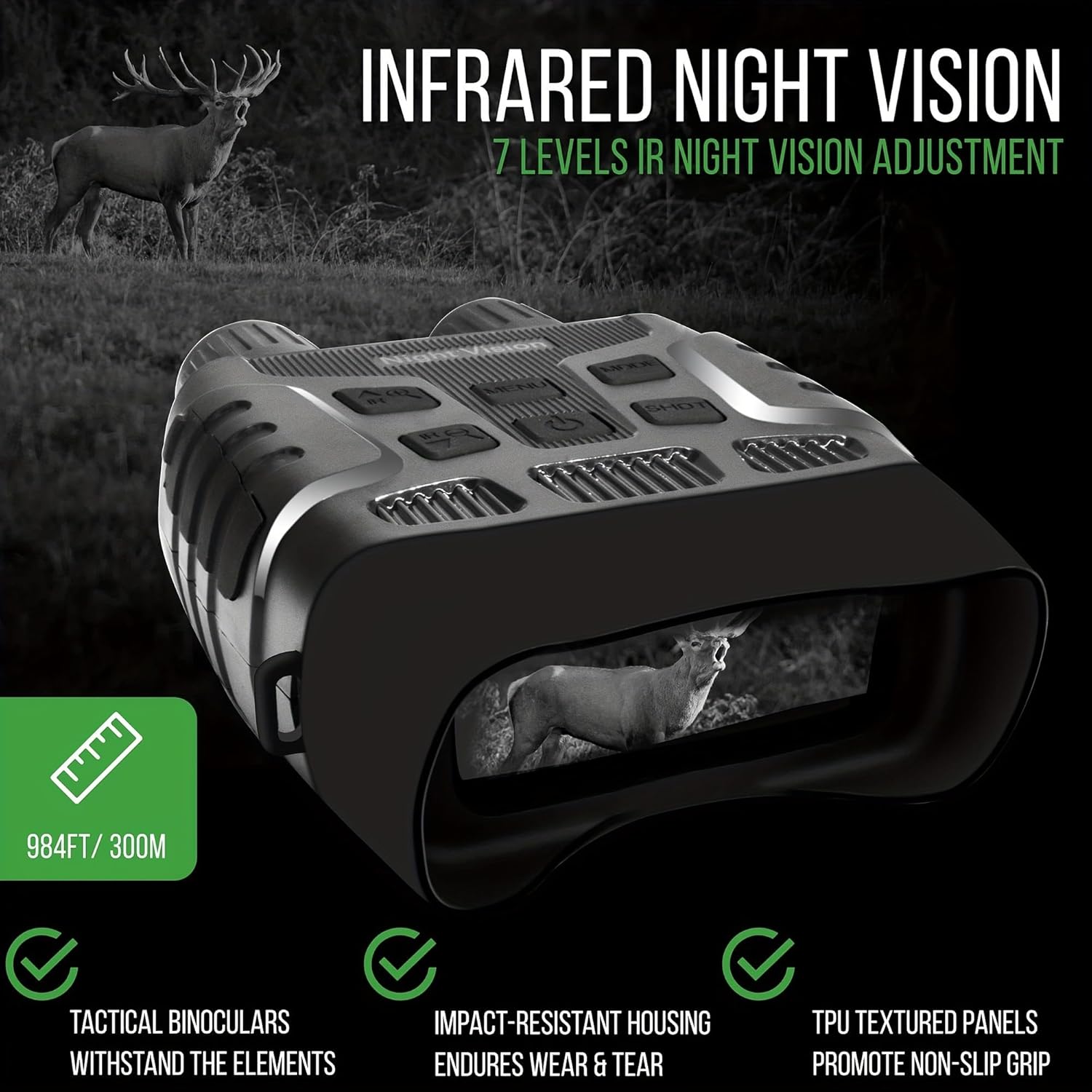 Night Vision Goggles, Infrared Binoculars with Camera for Hunting Day and Night High-Power Binoculars with 3X Digital Zoom, 984ft Range, 2.31''LCD Display with 32GB Memory Card (Battery Not Included)