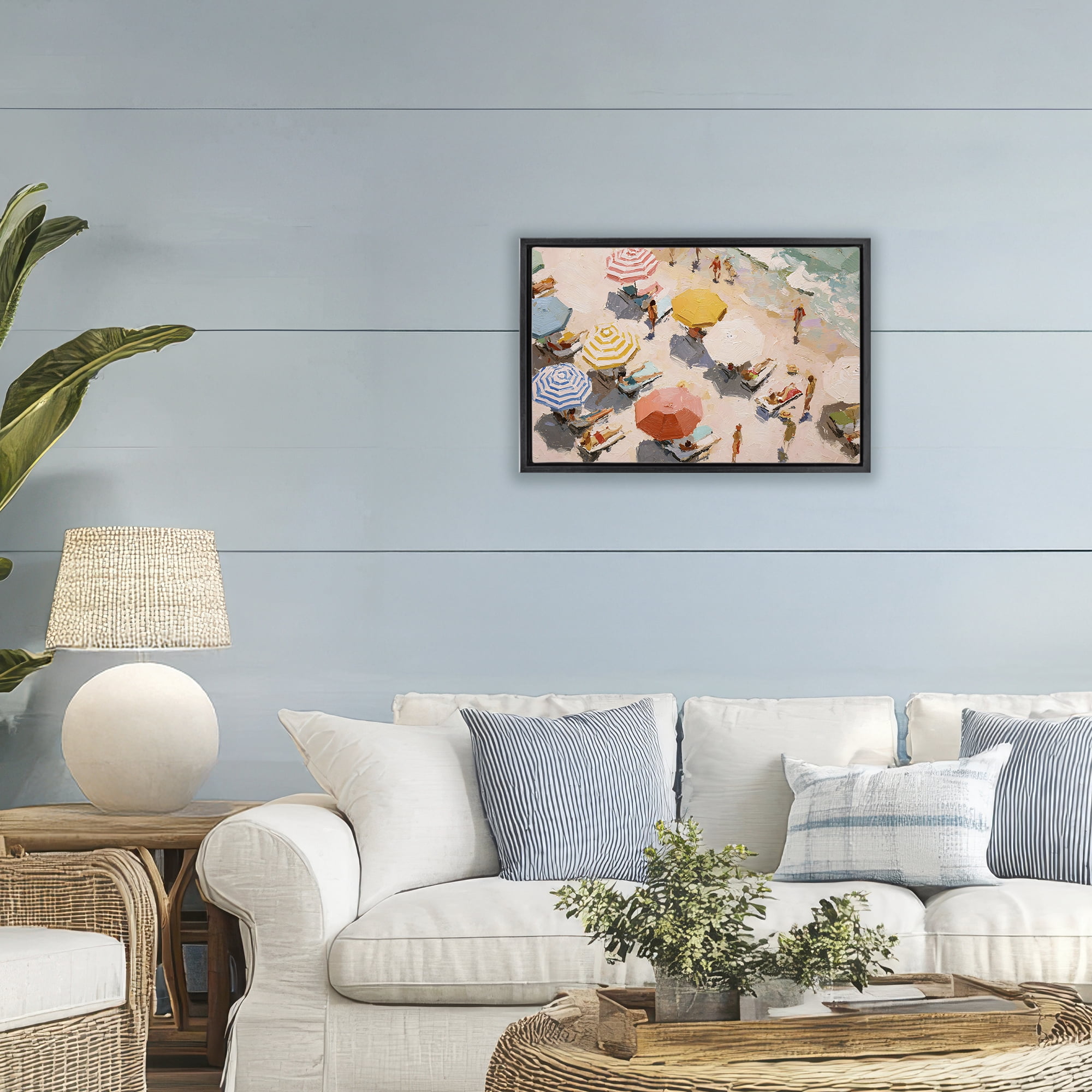 Stupell Industries Summer Beach Fun Expression Black Framed Floater Canvas Wall Art, design by Jacky Ngan