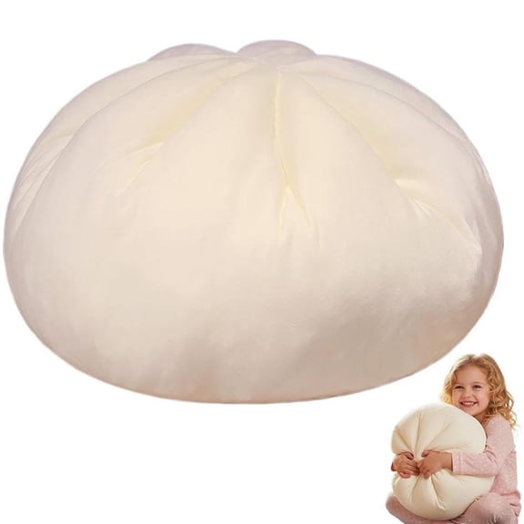 Giant Dumpling Squish-y Pillow, 18in Cute Dumpling Plush Pillow Soft Stuffed Bun Plush, Jumbo Dumplings Squish-y Plushie Comfort Dough Bun Throw Pillows for Kids and Adults (White)