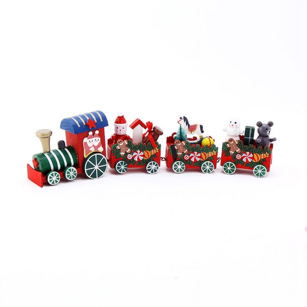 RV Dos piezas de decoraciones navideñas de cuatro secciones Juguetes de tren de juguete de madera ecológicos Regalos de Navidad para niños Decoraciones de mesa Regalos 24 * 3.5 * 5.5 cm Sincero Electrónica