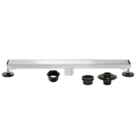 Kingston Brass BSFK3221 Watercourse 32-Inch Stainless Steel Linear Shower Drain with Reversible Tile Insert and Flat Grate, Drain with Base Flange and Hair Strainer in Polished Chrome