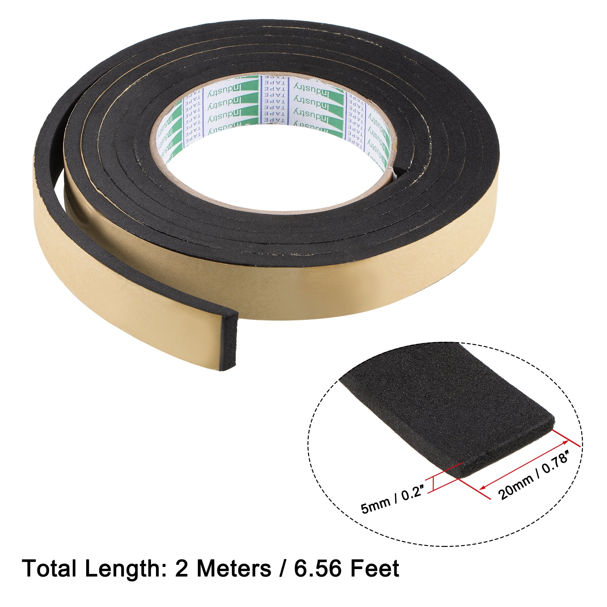 Uxcell Eva Self Adhesive Foam Tape Weather Strip for Window Door Insulation 0.78 inchx0.2 inchx6.56ft, Size: 20mmx5mmx2m, Black