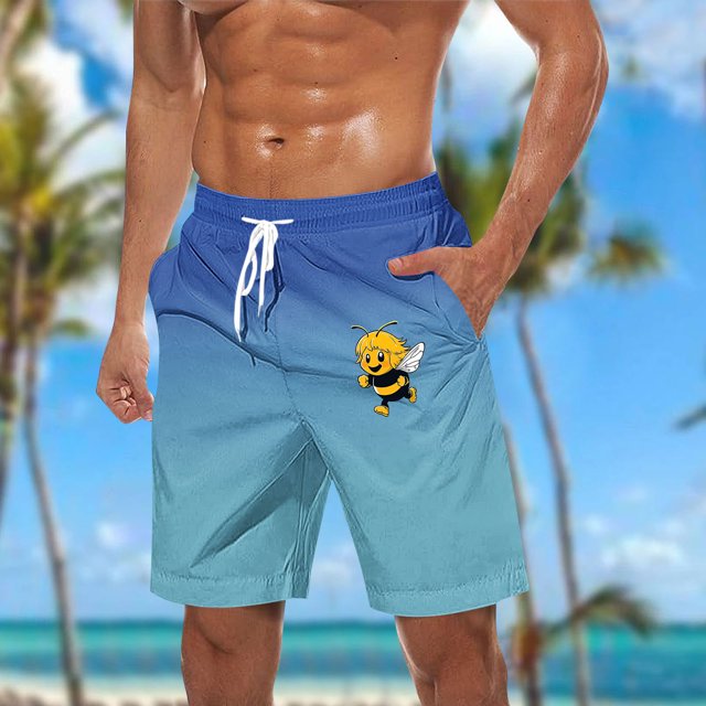 Sentmoon Mens Golf Shorts Breathable Summer Straight High Waist Running Shorts Drawstring Bee Print Gradient Color Basketball Shorts Side Pockets 2025 Athleisure for Leisure Wear Blue XXXXL