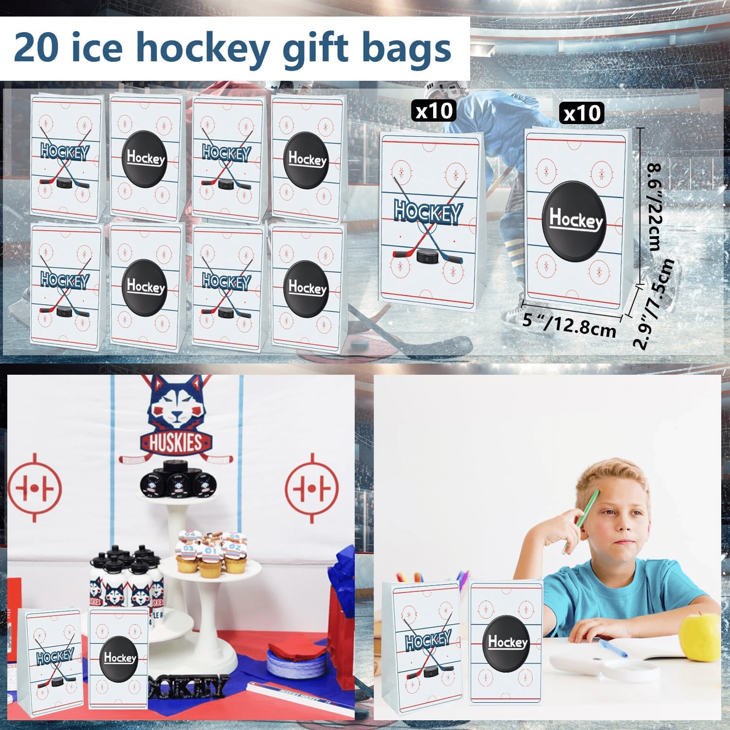 Hockey Party Favors 130Pcs Hockey Party Supplies Foam Hockey Balls, Silicone Wristbands, Hockey Theme Stickers, Hockey Theme Gift Bags, Hockey Keychains, Gifts for Kids Students