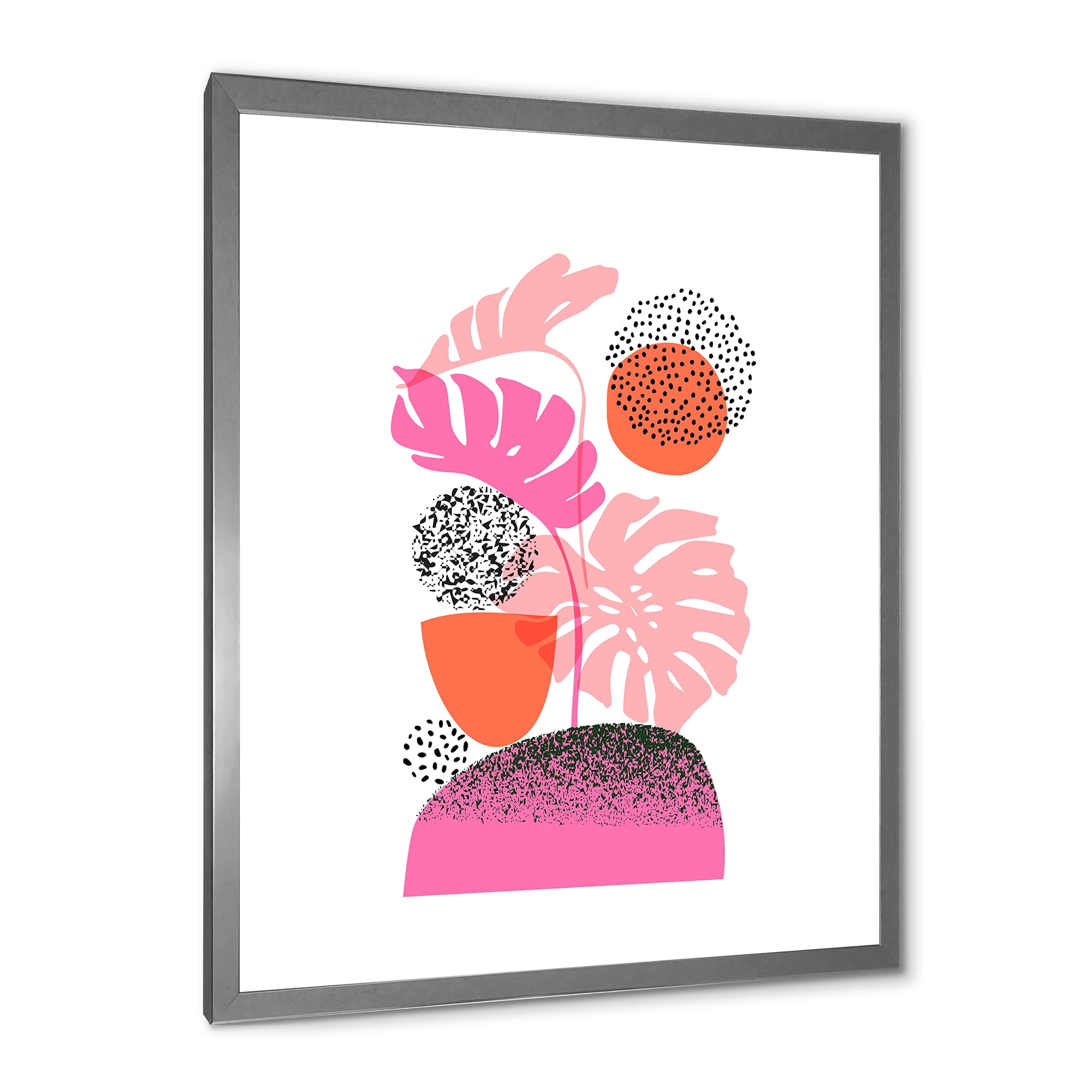 Designart 'Geometric Sun and Moon Shapes With Tropical Leaves' Modern Framed Art Print