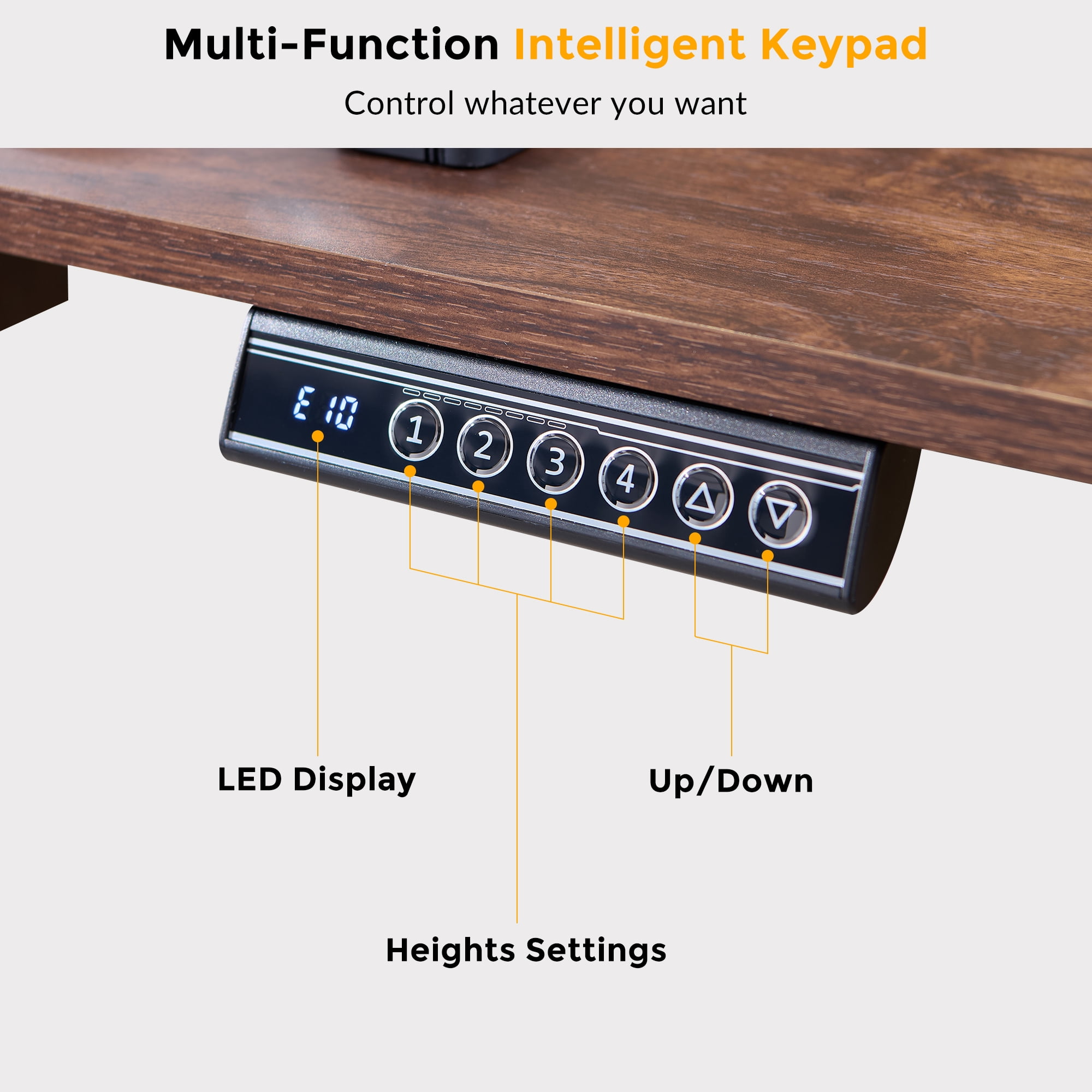 KeyWhat 70" L Shaped Standing Desk, Electric Height Adjustable Computer Desk with Shelves & Keyboard Tray & LED Strip & Power Outlets, Dark Walnut