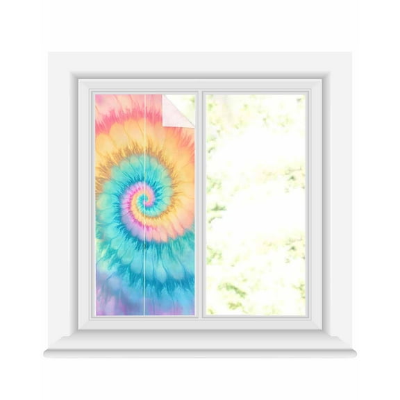 Window Privacy Film Colorful Tie Dye Stained Glass Window Film Decorative Sun Block Window Cover Rainbow Ombre Abstract Pattern Art Window Clings Static Adhesive Sticker for Bathroom 19.6"x39.3"