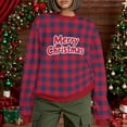 thumbnail image 7 of Womens Christmas Plaid Sweatshirts Long Sleeve Ugly Xmas Pullover Sweatshirt Crewneck Letter Graphic Tops, XL Dark Blue, 7 of 7
