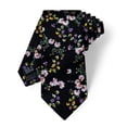 thumbnail image 2 of Cotton Floral Tie for Men 2.5" Printed Skinny Necktie Pocket Square Tie Clip Set Flower Wedding Party Graduation Black, 2 of 6