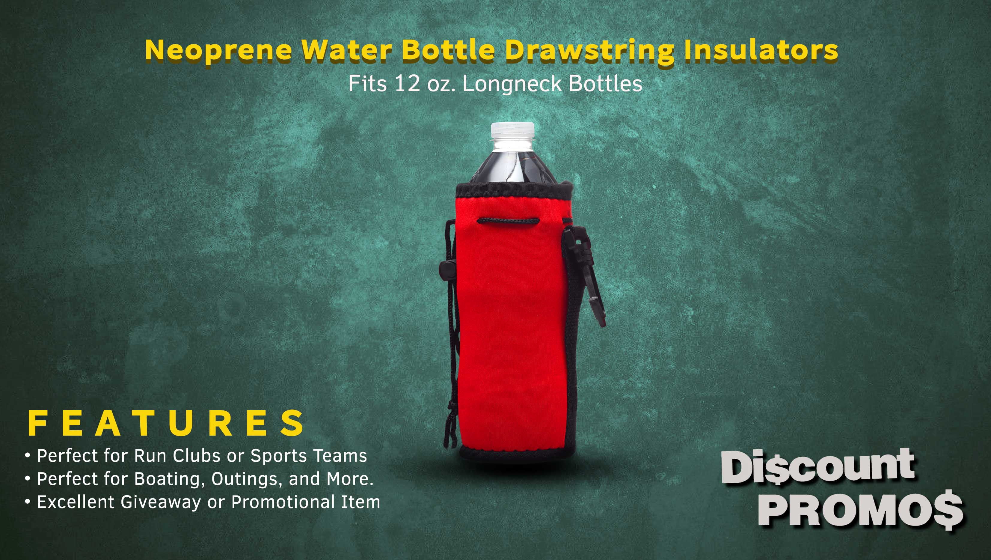 10 Neoprene Water Bottle Drawstring Insulators Pack - 12 oz. Longneck, Hook - Red