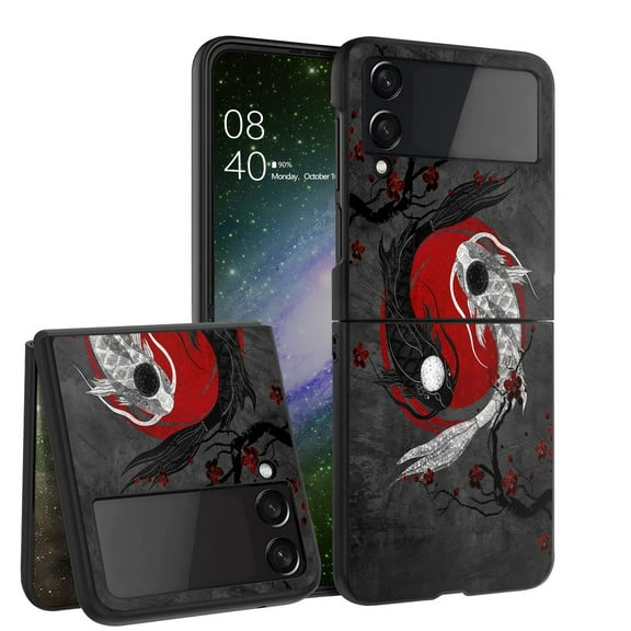 ANJ  Hard Protective Printed Case Cover Compatible with Samsung Galaxy Z Flip 4 - Ying Yang Koi Fishes