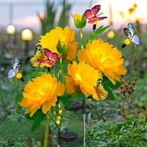 2 Pack Solar Garden Lights, Each 3 Peony Flowers and 3 Butterfly lED Lights,Swaying With The Wind,Solar Outdoor Lights,Courtyard Channel Decoration