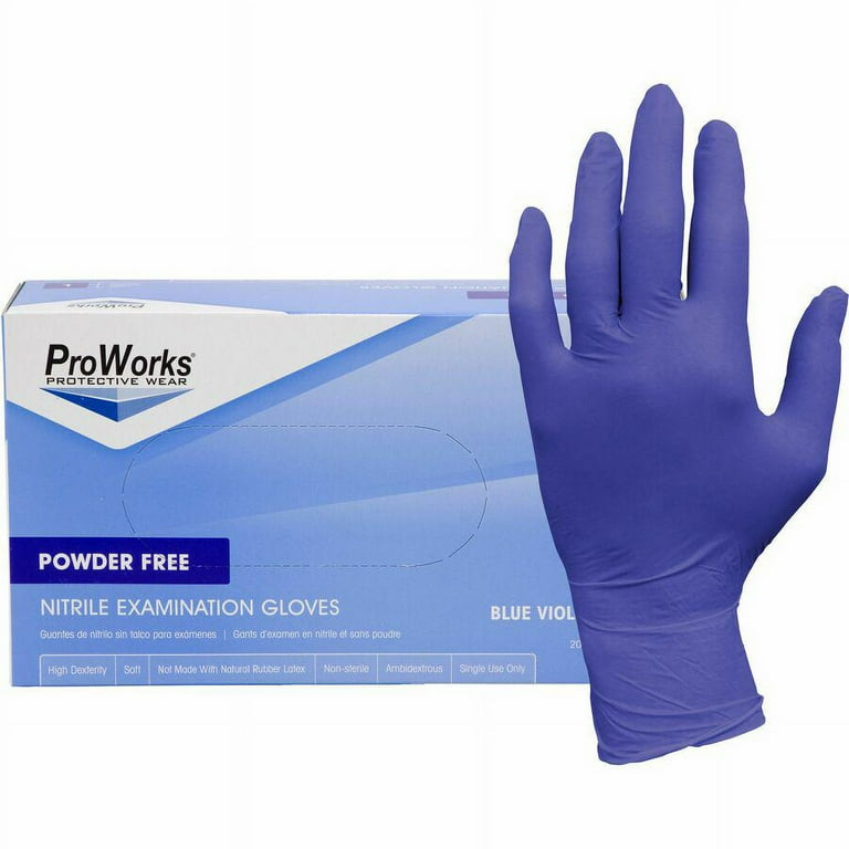 ProWorks Nitrile Exam Gloves - X-Large Size - Nitrile - Blue Violet - Soft, Flexible, Comfortable, Latex-free, Non-sterile - For General Purpose, Industrial, Food Service, Gardening, Dental - 200 / Box - 3 mil Thickness - 9.50 ProWorks Nitrile Exam Gloves - X-Large Size - Nitrile - Blue Violet - Soft, Flexible, Comfortable, Latex-free, Non-sterile - For General Purpose, Industrial, Food Service, Gardening, Dental - 200 / Box - 3 mil Thickness - 9.50