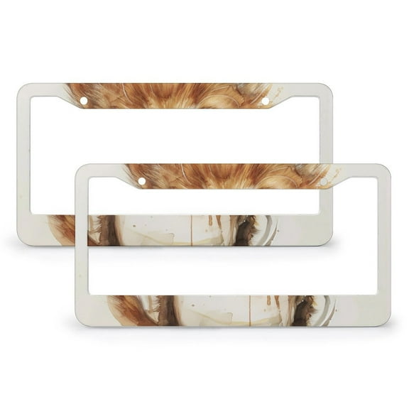 2 PCS Cute Cat Coffee Print License Plate Frame Pet Animal Gift Auto Decorative Frames Cars Protector Cover Holder Aluminum Metal 2 Hole for Women Men Auto Decoration Hardware